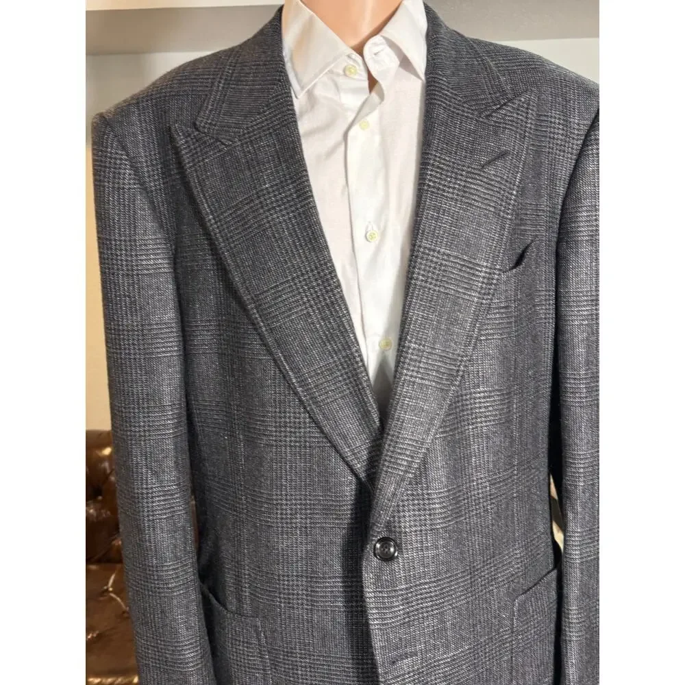 Tom Ford Shelton Peak Lapel Cashmere Prince ofWales Houndstooth Blazer 56 46R US